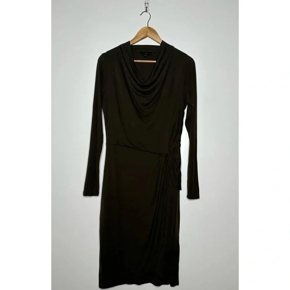 TED BAKER Khaki Green Neyda Long Sleeve Jersey Drape Dress Size 2 - Picture 4 of 15